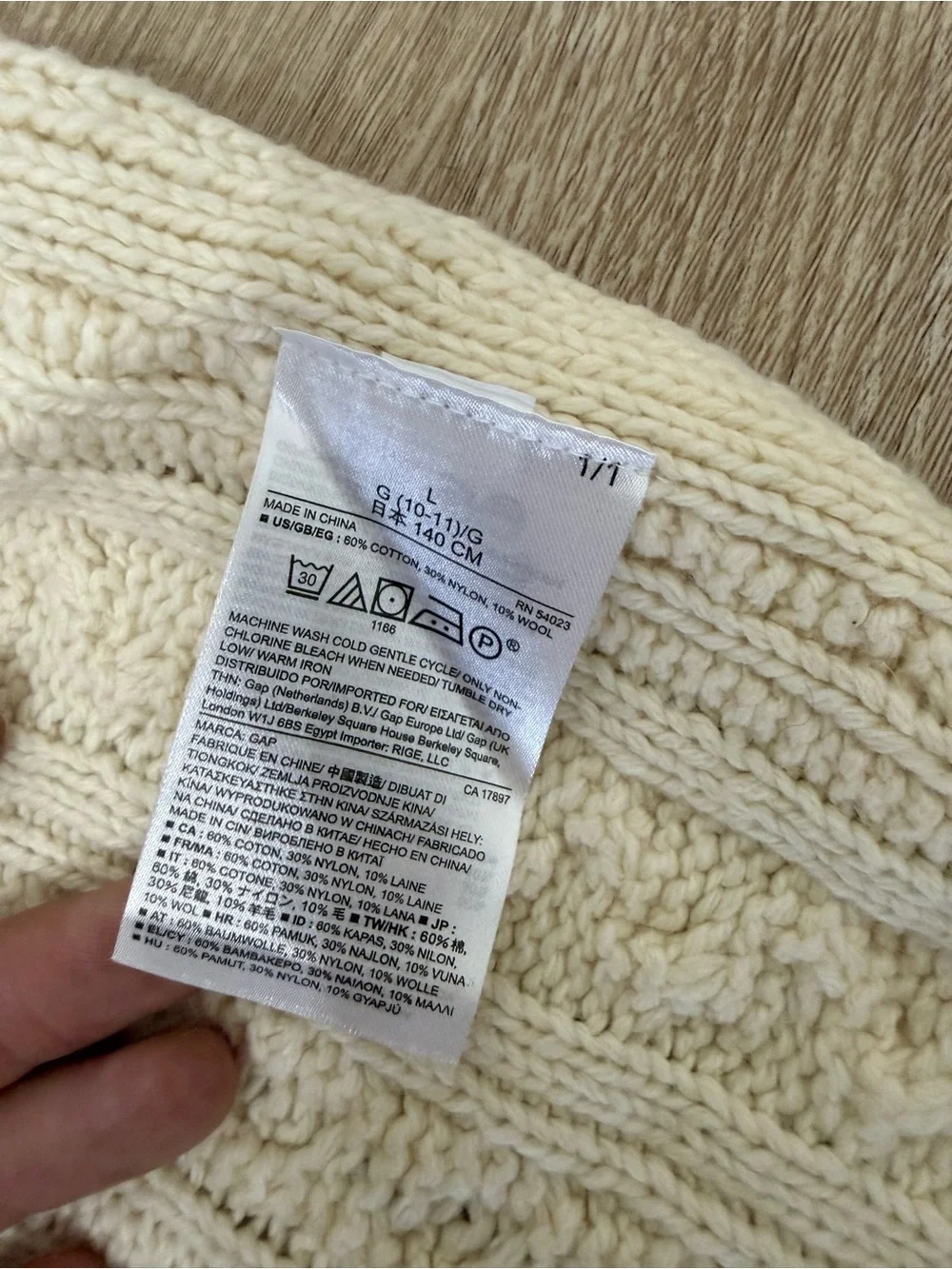 NWT GAP Kids Cable Knit Turtleneck Poncho Sweater Ivory Size L 10 140 cm Wool